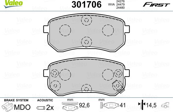 Valeo 301706 - Тормозные колодки, дисковые, комплект unicars.by