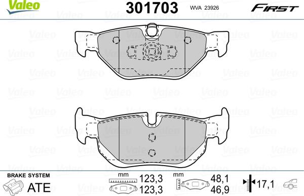 Valeo 301703 - Тормозные колодки, дисковые, комплект unicars.by