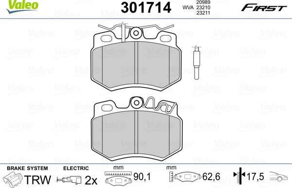 Valeo 301714 - Тормозные колодки, дисковые, комплект unicars.by