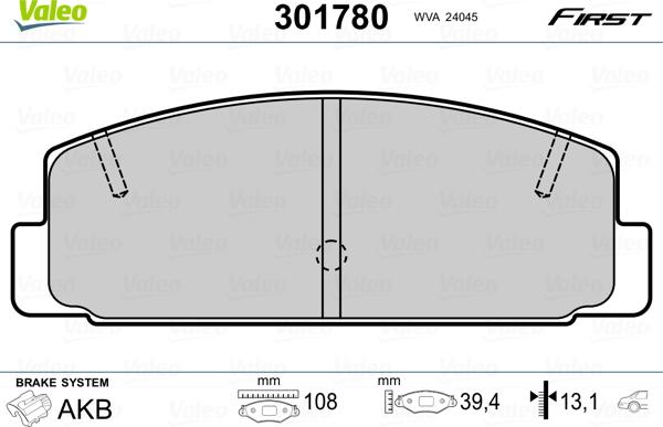 Valeo 301780 - Тормозные колодки, дисковые, комплект unicars.by