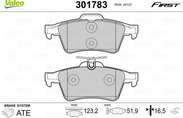 Valeo 301783 - Тормозные колодки, дисковые, комплект unicars.by