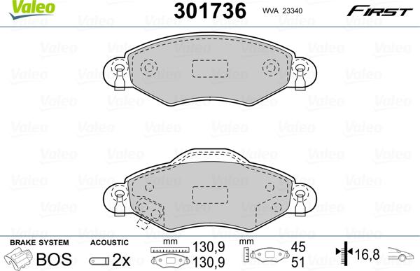 Valeo 301736 - Тормозные колодки, дисковые, комплект unicars.by