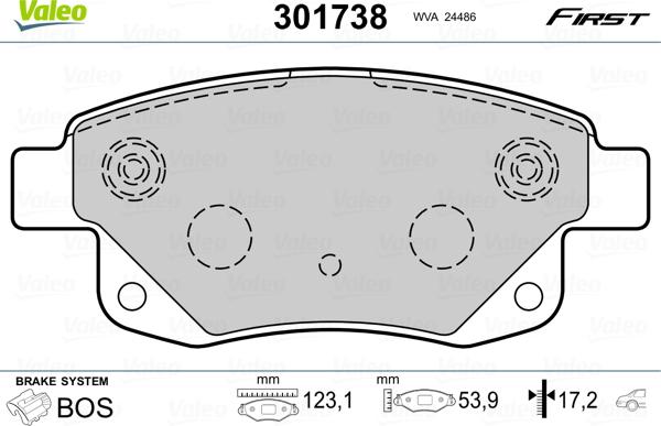 Valeo 301738 - Тормозные колодки, дисковые, комплект unicars.by