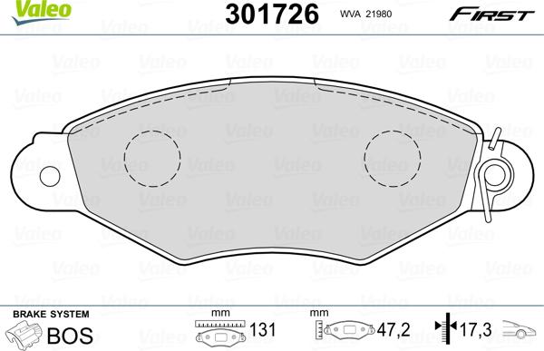 Valeo 301726 - Тормозные колодки, дисковые, комплект unicars.by