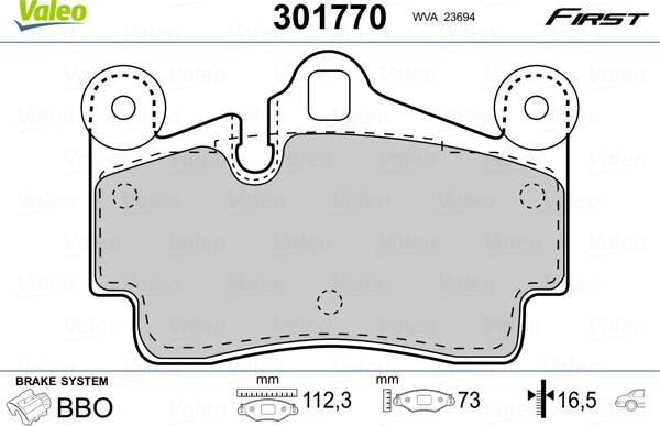 Valeo 301770 - Тормозные колодки, дисковые, комплект unicars.by