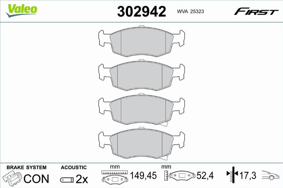 Valeo 302942 - Тормозные колодки, дисковые, комплект unicars.by