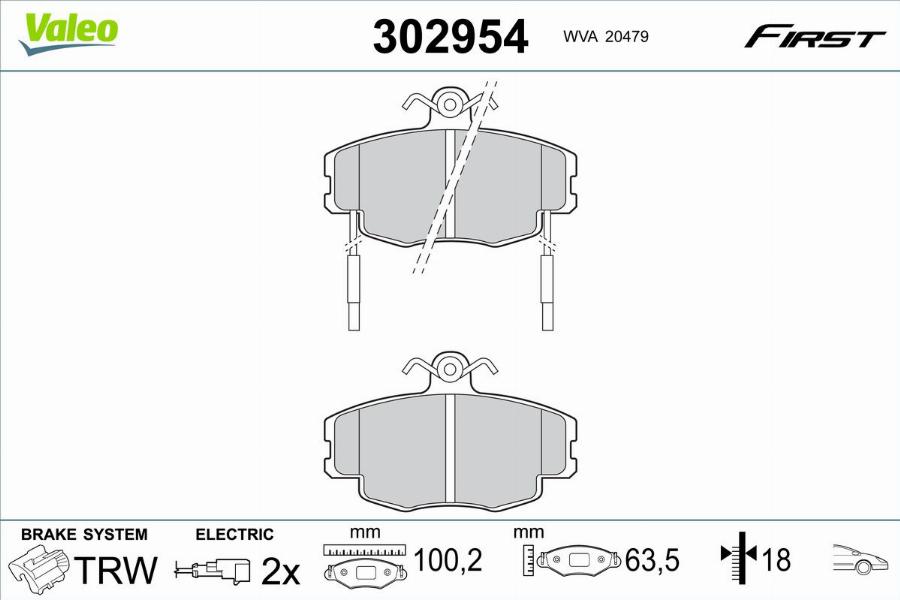 Valeo 302954 - Тормозные колодки, дисковые, комплект unicars.by