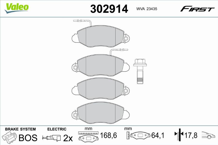 Valeo 302914 - Тормозные колодки, дисковые, комплект unicars.by