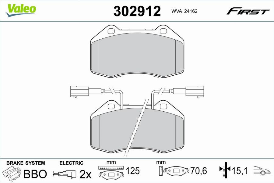 Valeo 302912 - Тормозные колодки, дисковые, комплект unicars.by