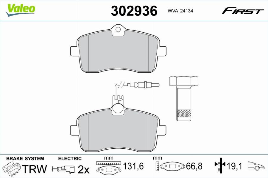 Valeo 302936 - Тормозные колодки, дисковые, комплект unicars.by