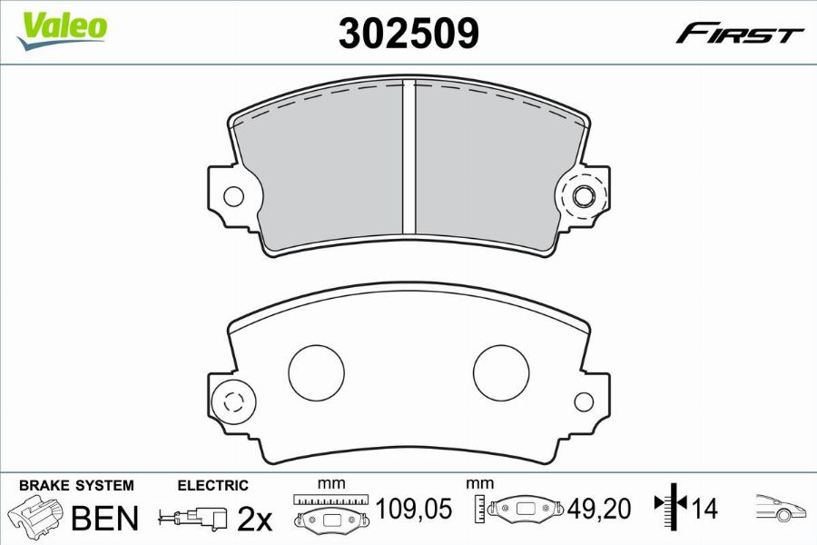 Valeo 302509 - Тормозные колодки, дисковые, комплект unicars.by