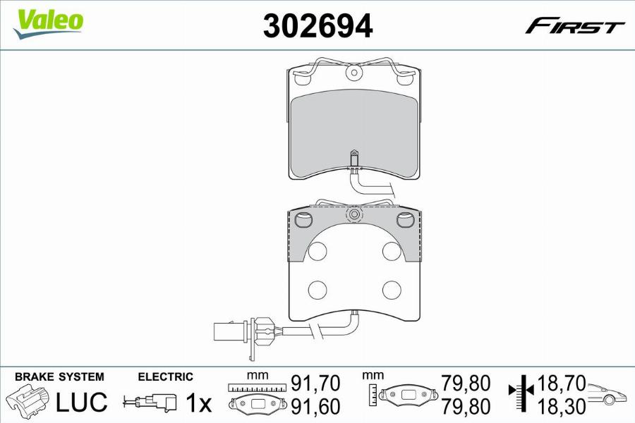 Valeo 302694 - Тормозные колодки, дисковые, комплект unicars.by