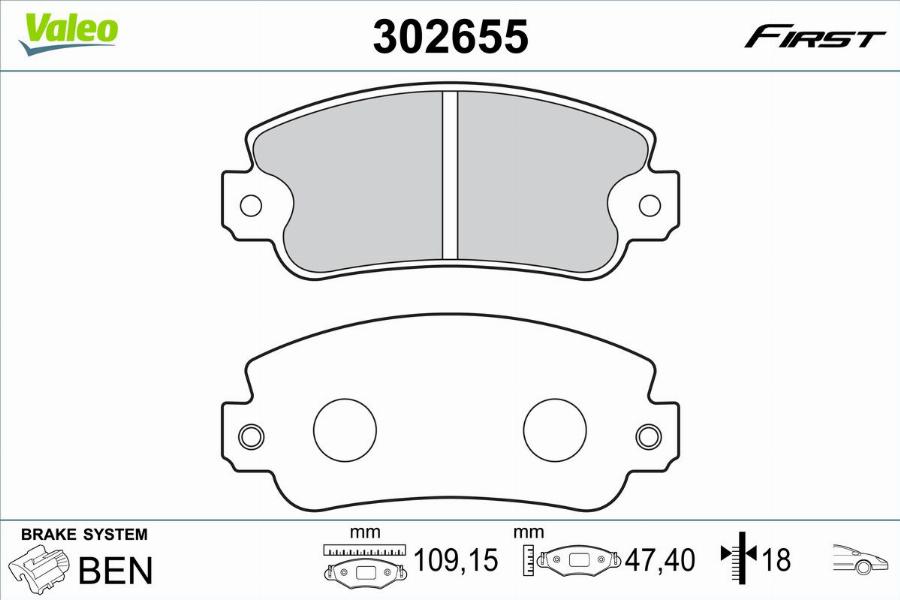 Valeo 302655 - Тормозные колодки, дисковые, комплект unicars.by