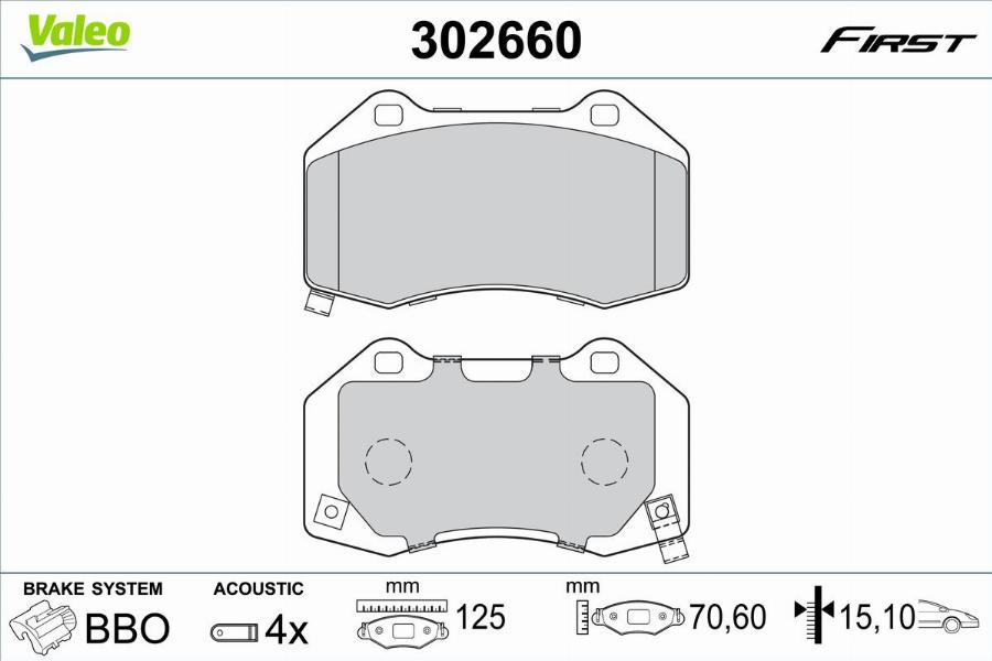 Valeo 302660 - Тормозные колодки, дисковые, комплект unicars.by