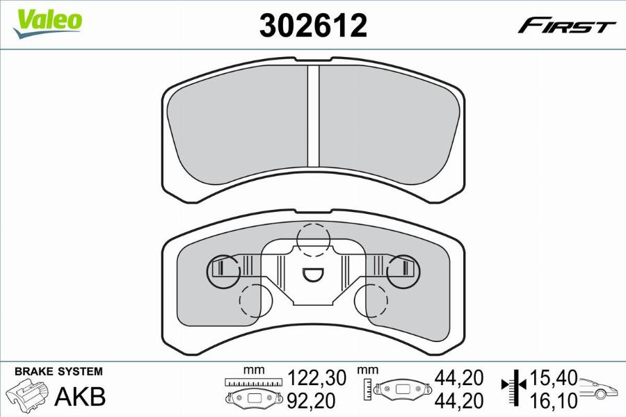 Valeo 302612 - Тормозные колодки, дисковые, комплект unicars.by