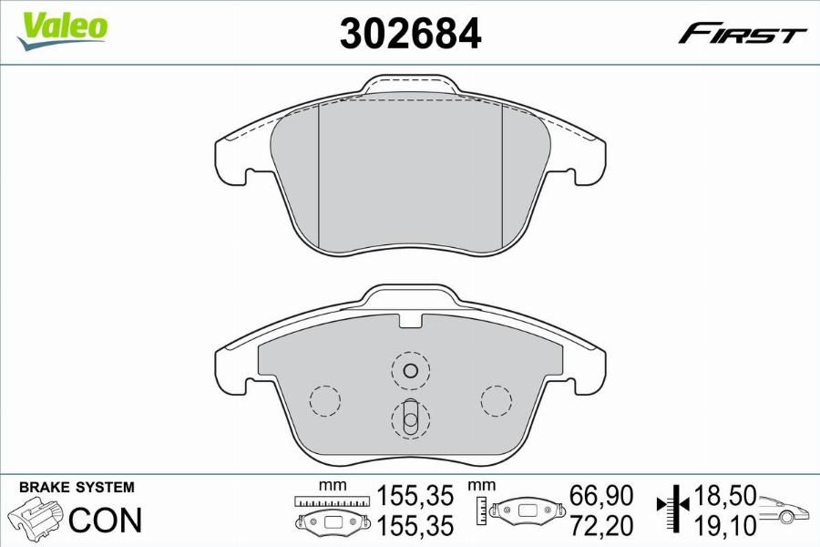 Valeo 302684 - Тормозные колодки, дисковые, комплект unicars.by