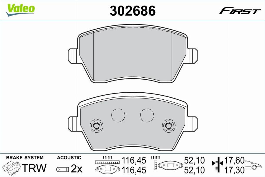 Valeo 302686 - Тормозные колодки, дисковые, комплект unicars.by