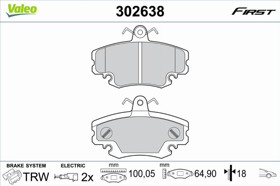 Valeo 302638 - Тормозные колодки, дисковые, комплект unicars.by