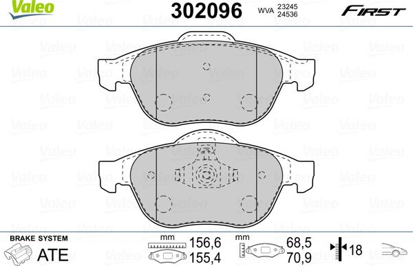 Valeo 302096 - Тормозные колодки, дисковые, комплект unicars.by