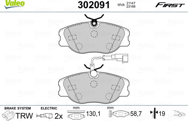 Valeo 302091 - Тормозные колодки, дисковые, комплект unicars.by