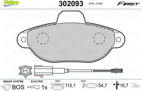 Valeo 302093 - Тормозные колодки, дисковые, комплект unicars.by