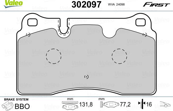 Valeo 302097 - Тормозные колодки, дисковые, комплект unicars.by