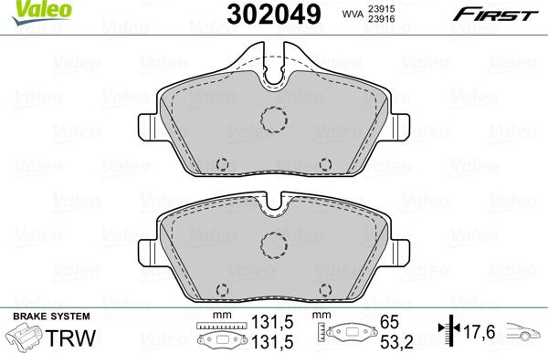 Valeo 302049 - Тормозные колодки, дисковые, комплект unicars.by