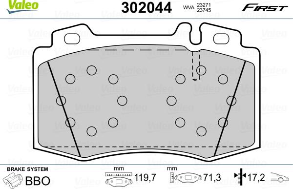 Valeo 302044 - Тормозные колодки, дисковые, комплект unicars.by