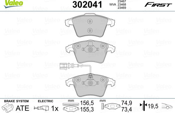 Valeo 302041 - Тормозные колодки, дисковые, комплект unicars.by