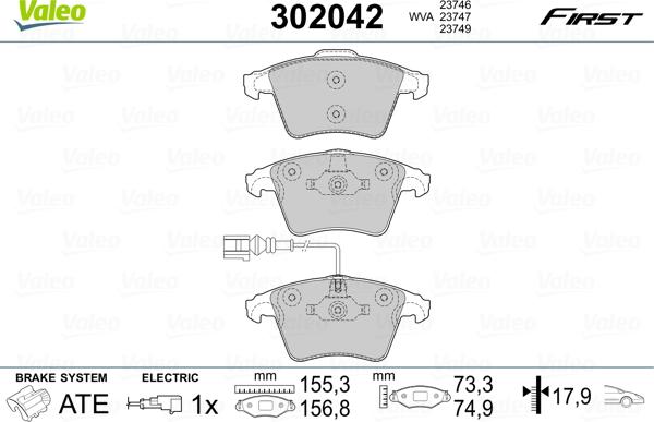 Valeo 302042 - Тормозные колодки, дисковые, комплект unicars.by