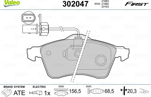 Valeo 302047 - Тормозные колодки, дисковые, комплект unicars.by