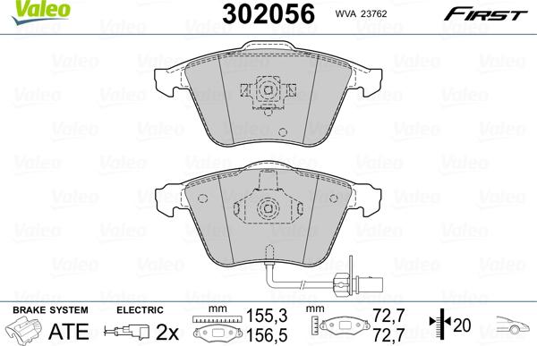 Valeo 302056 - Тормозные колодки, дисковые, комплект unicars.by