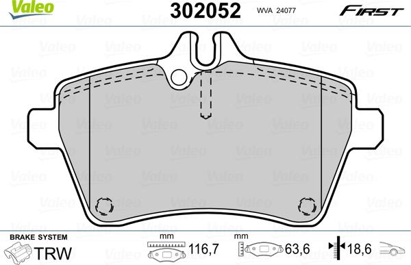 Valeo 302052 - Тормозные колодки, дисковые, комплект unicars.by