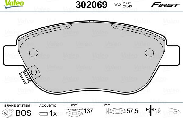 Valeo 302069 - Тормозные колодки, дисковые, комплект unicars.by