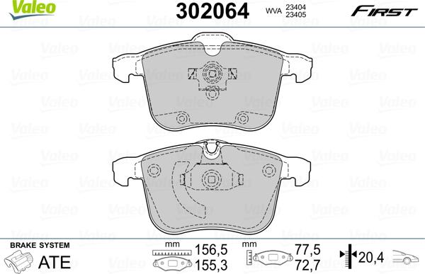 Valeo 302064 - Тормозные колодки, дисковые, комплект unicars.by