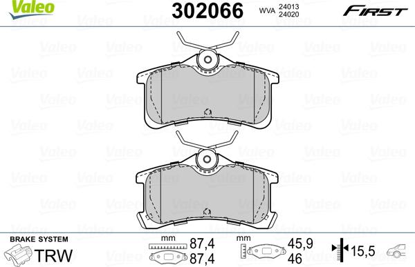 Valeo 302066 - Тормозные колодки, дисковые, комплект unicars.by