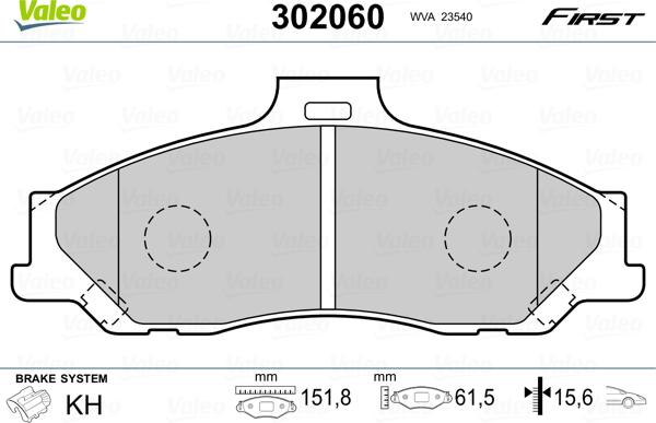 Valeo 302060 - Тормозные колодки, дисковые, комплект unicars.by