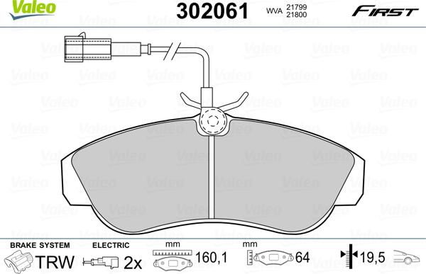 Valeo 302061 - Тормозные колодки, дисковые, комплект unicars.by