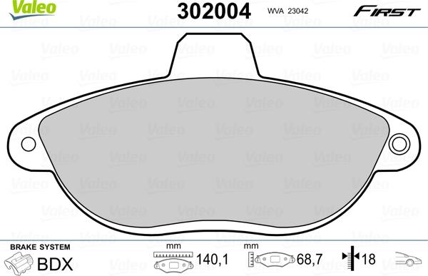 Valeo 302004 - Тормозные колодки, дисковые, комплект unicars.by