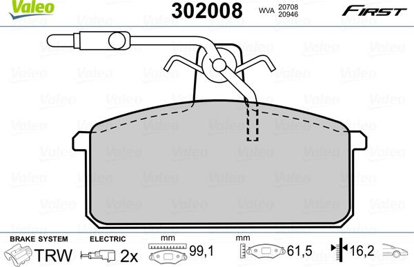 Valeo 302008 - Тормозные колодки, дисковые, комплект unicars.by