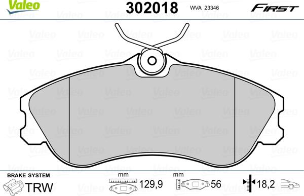 Valeo 302018 - Тормозные колодки, дисковые, комплект unicars.by