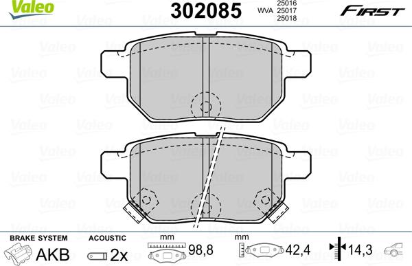 Valeo 302085 - Тормозные колодки, дисковые, комплект unicars.by