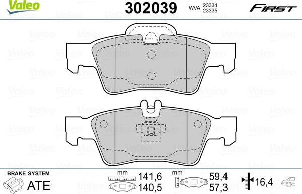 Valeo 302039 - Тормозные колодки, дисковые, комплект unicars.by