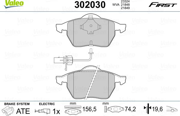 Valeo 302030 - Тормозные колодки, дисковые, комплект unicars.by