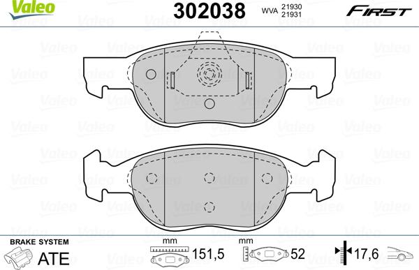 Valeo 302038 - Тормозные колодки, дисковые, комплект unicars.by