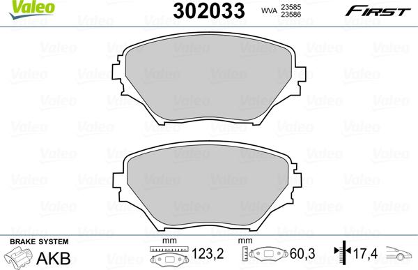 Valeo 302033 - Тормозные колодки, дисковые, комплект unicars.by