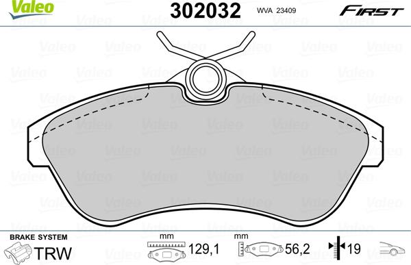 Valeo 302032 - Тормозные колодки, дисковые, комплект unicars.by