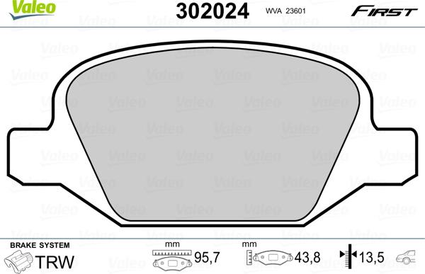 Valeo 302024 - Тормозные колодки, дисковые, комплект unicars.by