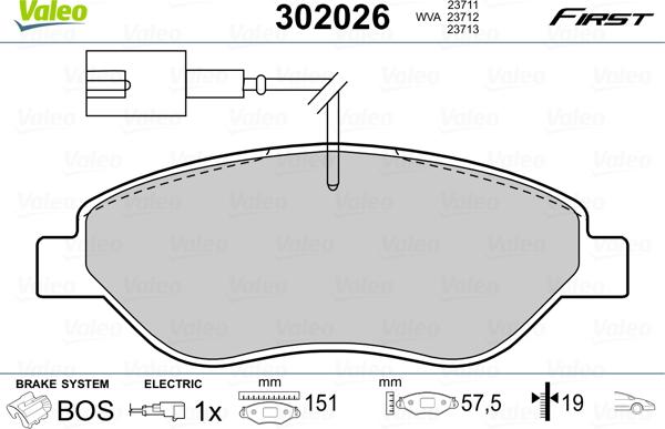 Valeo 302026 - Тормозные колодки, дисковые, комплект unicars.by