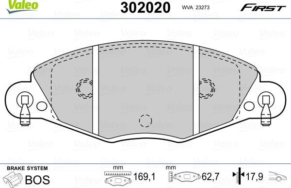 Valeo 302020 - Тормозные колодки, дисковые, комплект unicars.by